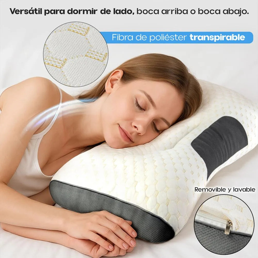 DELUXE ERGONOMIC RELAX Almohada Ortopédica 3d Con Alineación Cervical Perfecta, te brinda las mejores noches de descanso.